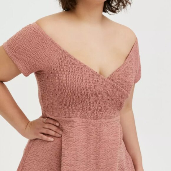 torrid Tops - Torrid Pink Textured Knit Off-Shoulder Babydoll Top Stretch Size 4X